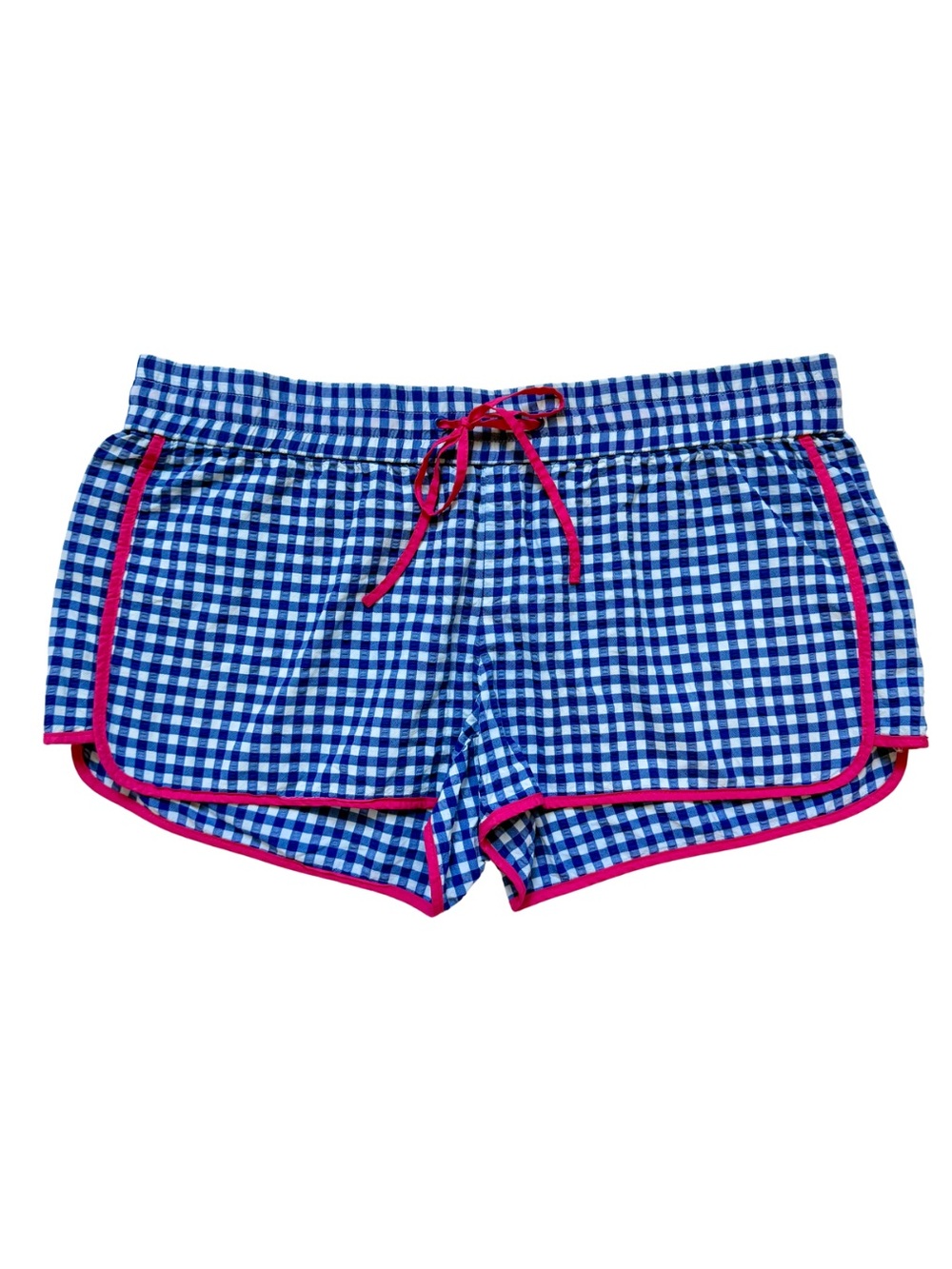 Vineyard Vines Navy Blue and White Gingham Shorts with Pink Trim